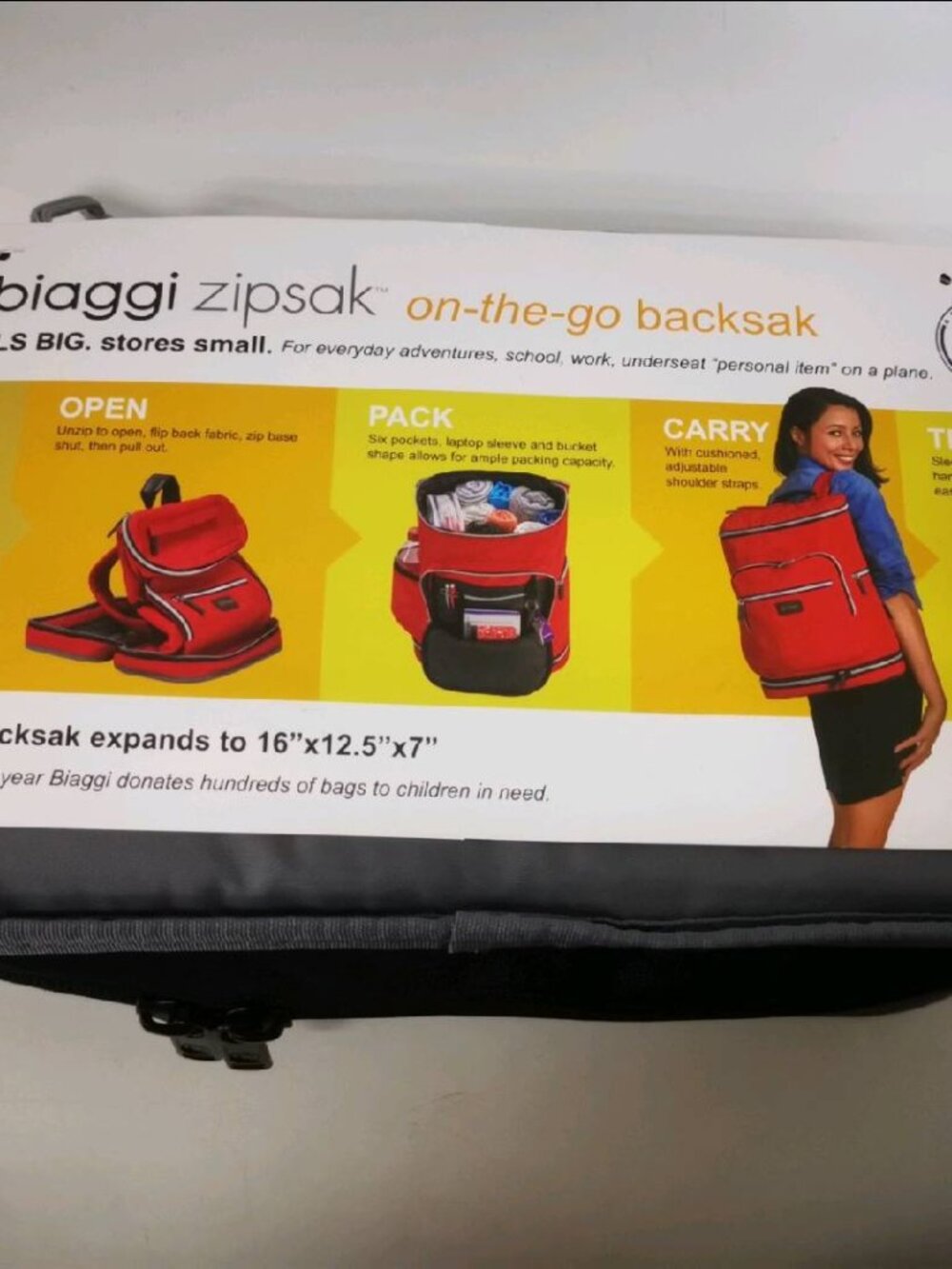Biaggi zipsak Backpack on-the-go backsak Travel Backoack Black